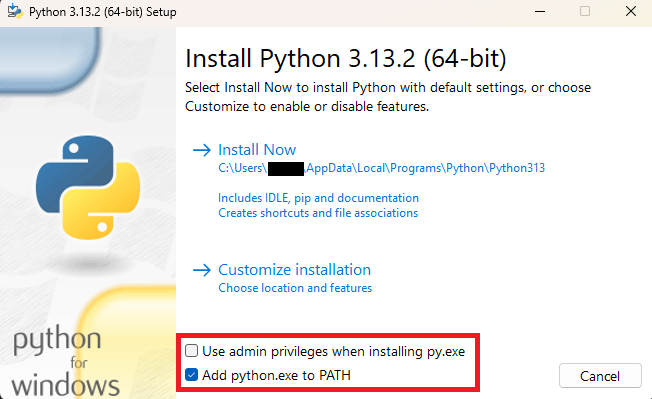 Python Setup Window